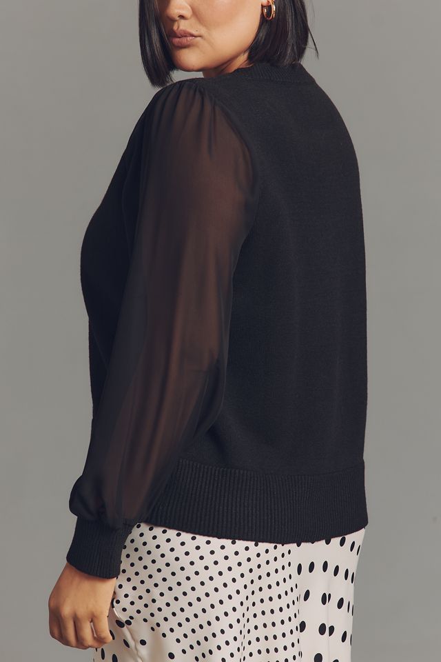 Eloquii Plus Chiffon-Sleeve V-Neck Sweater #3