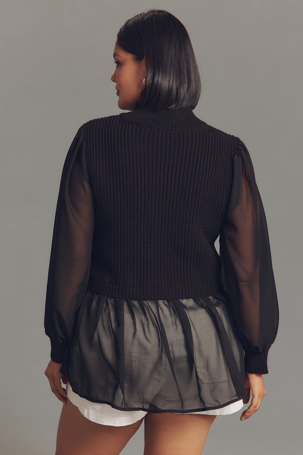 Eloquii Plus Ribbed Turtleneck Chiffon Twofer Sweater