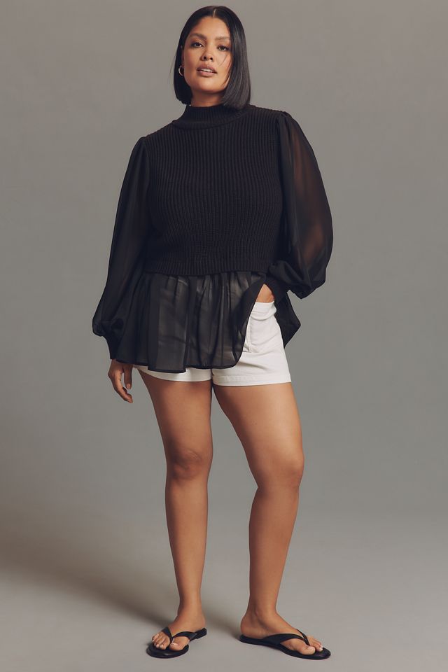 Eloquii Plus Ribbed Turtleneck Chiffon Twofer Sweater #2