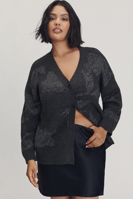 Eloquii Plus Intarsia Cardigan Sweater In Black