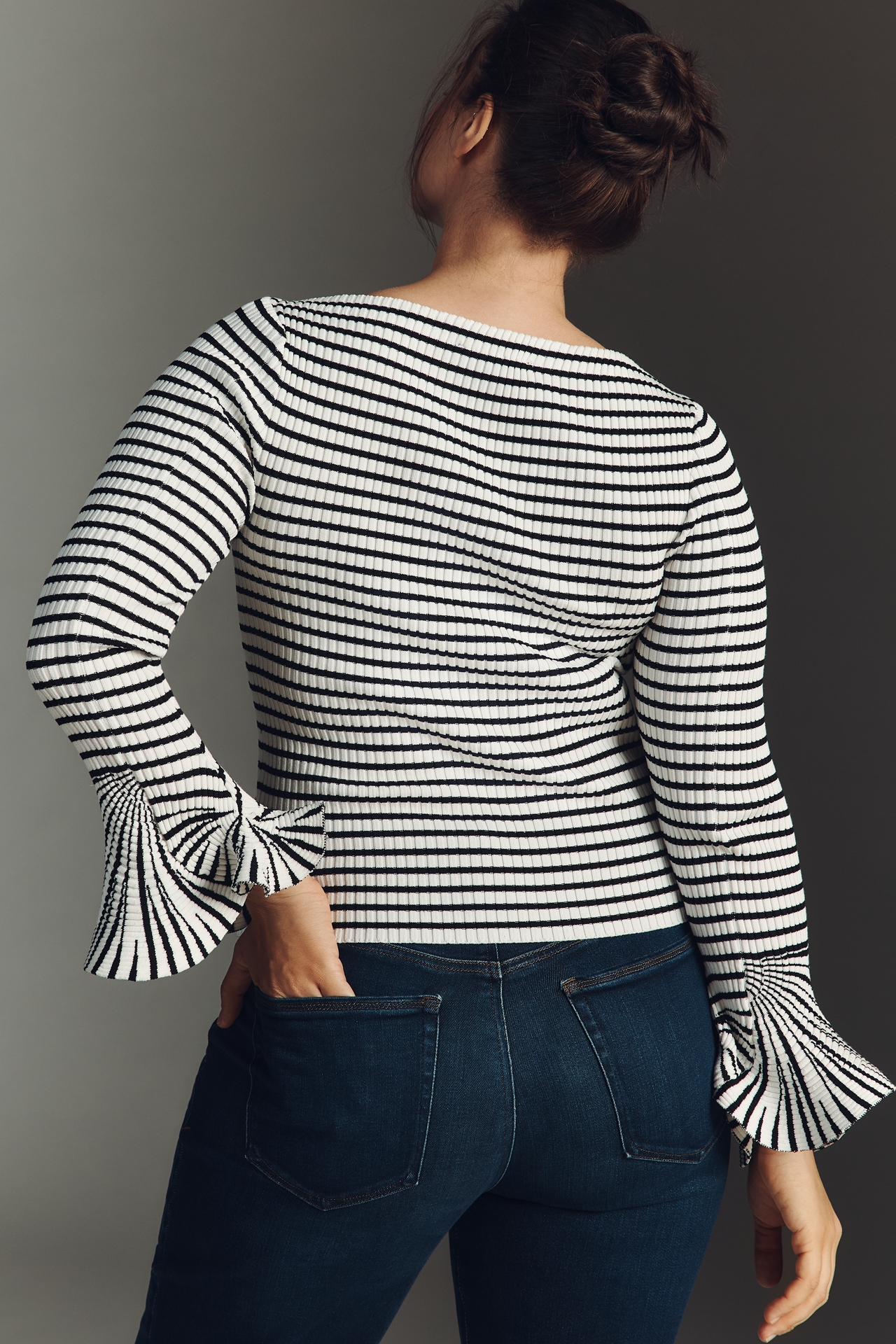 Eloquii Plus Long-Sleeve Boat-Neck Stripe Top