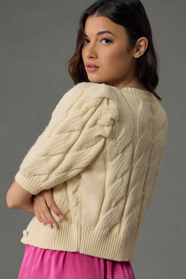 MABLE Pearl Detail Cable Cardigan Sweater #3