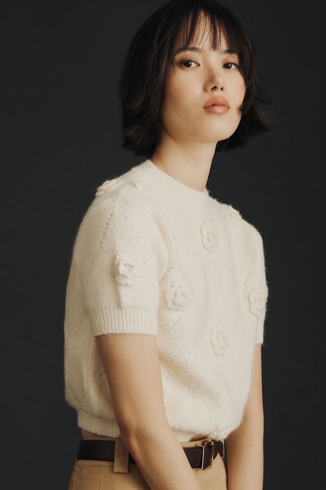 MABLE Short-Sleeve Rosette Sweater #3