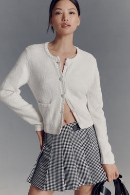 Michael Stars Opaline Crew-neck Cardigan Sweater In White