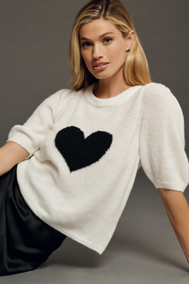 Maeve Short-Sleeve Puff Heart Sweater Tee Anthropologie