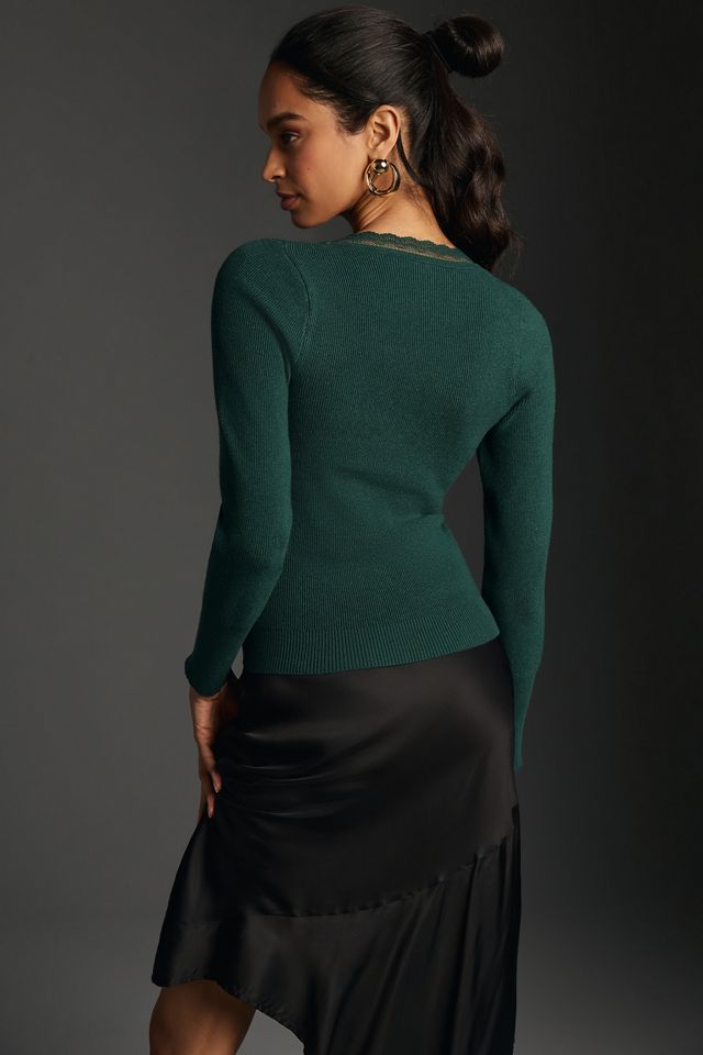 By Anthropologie Scallop Lace-Trim Sweater #2