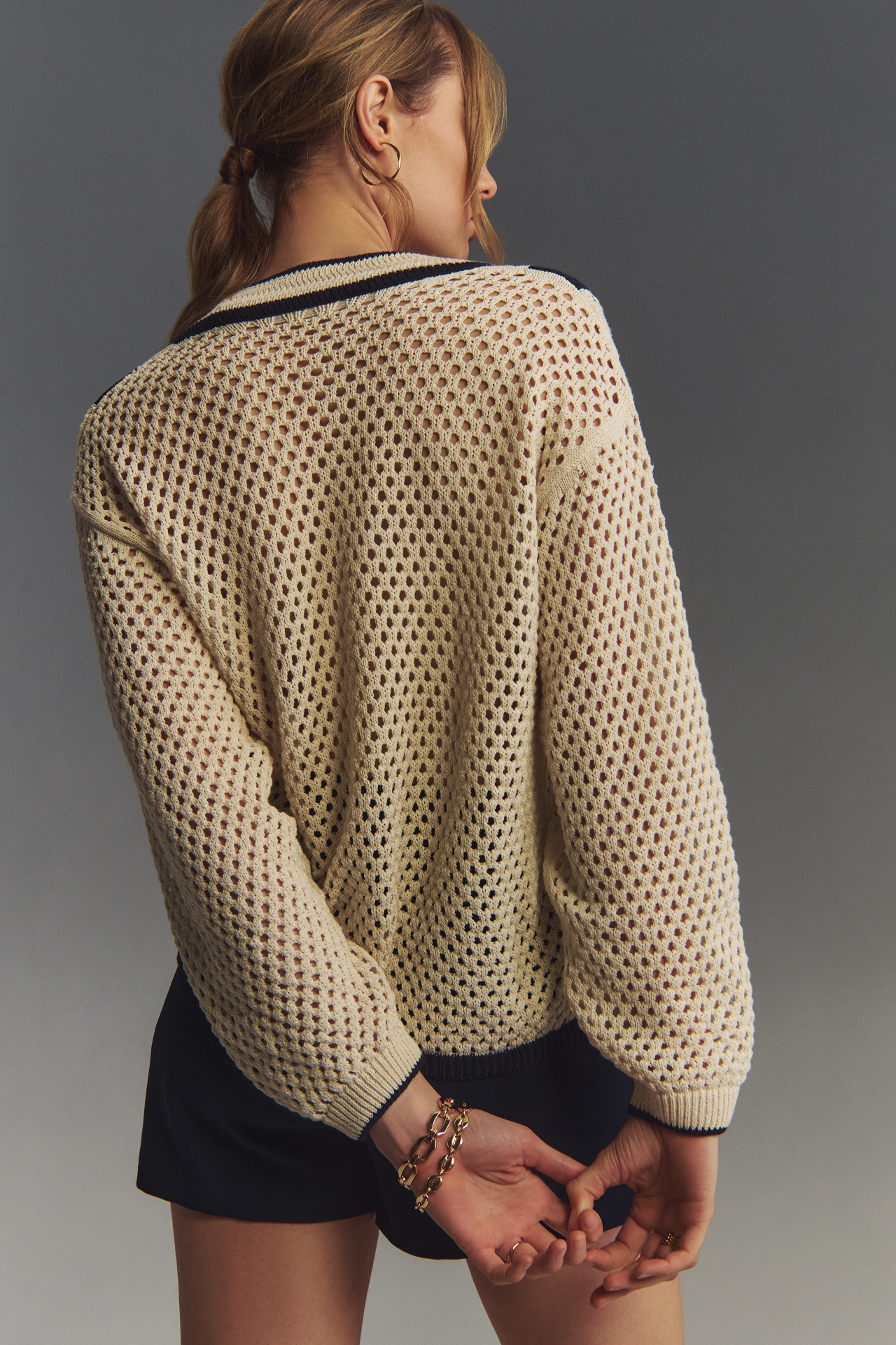 Pilcro Striped Open-Stitch Sweater