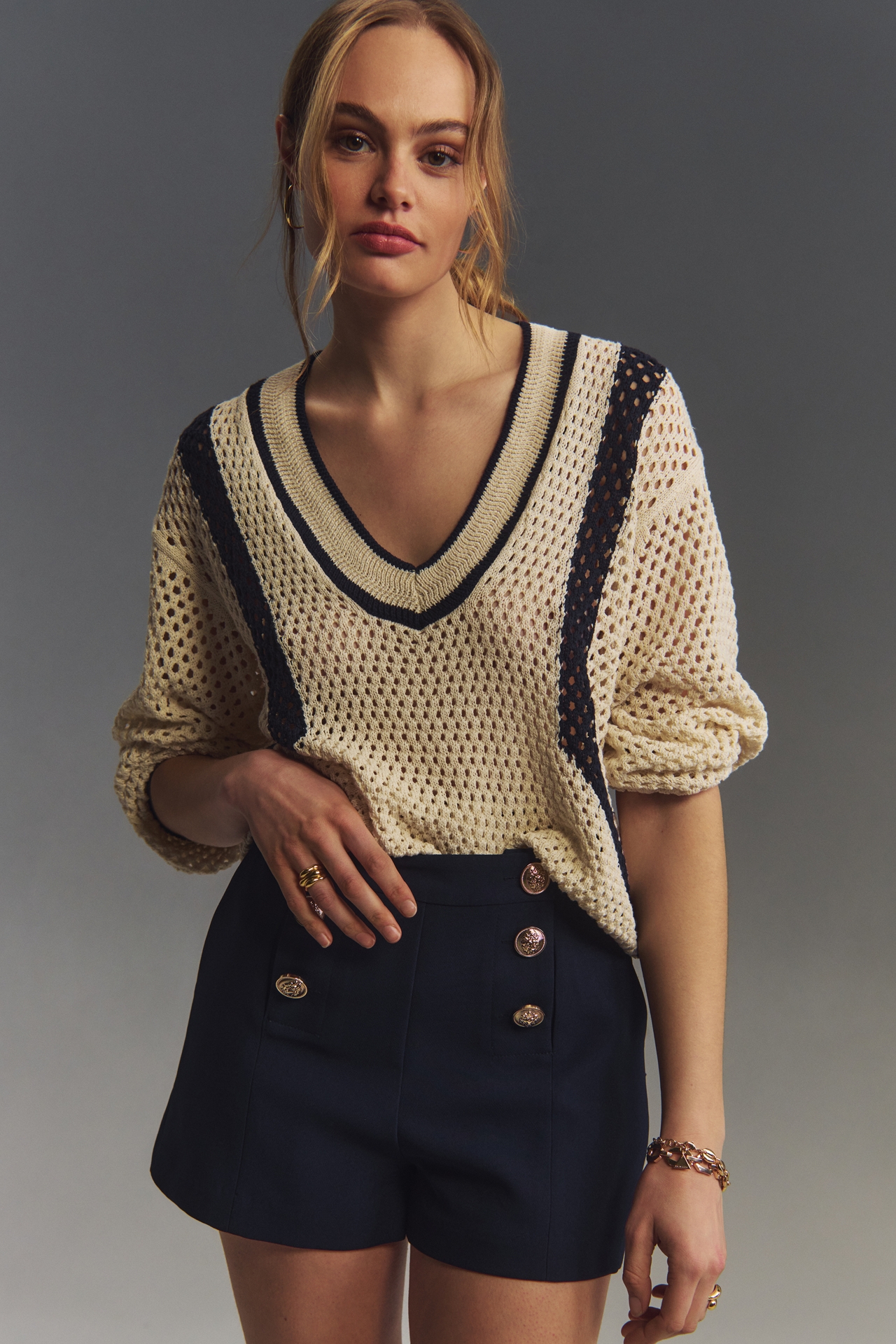 Pilcro Striped Open-Stitch Sweater