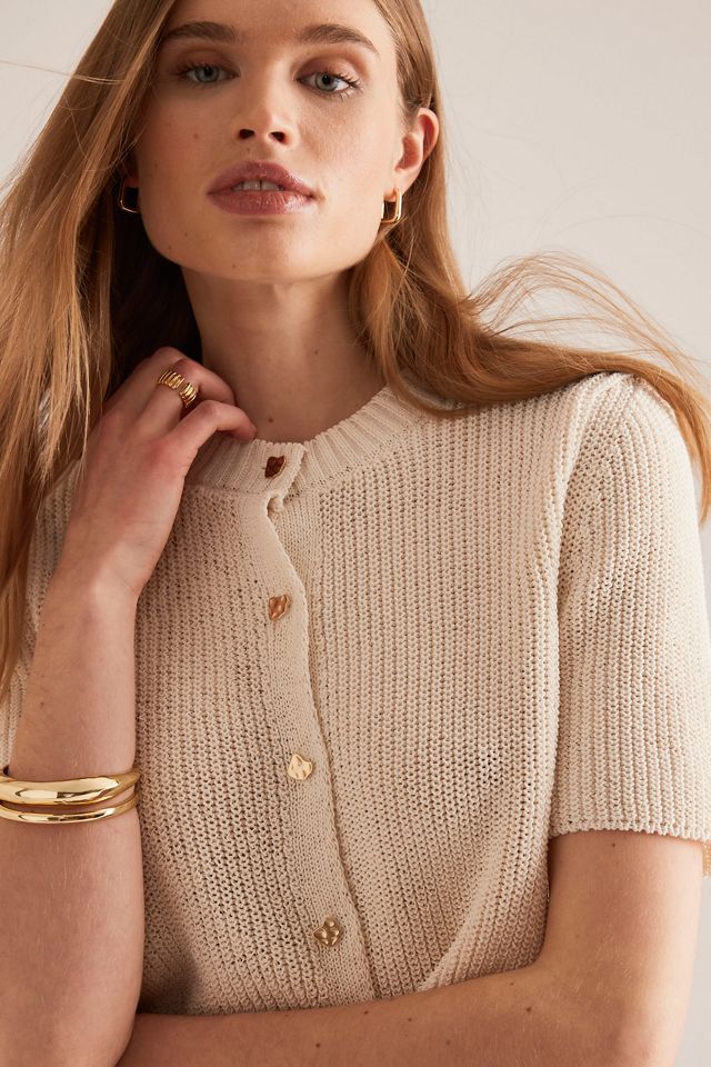 Maeve Short-Sleeve Button-Front Cardigan Sweater #7