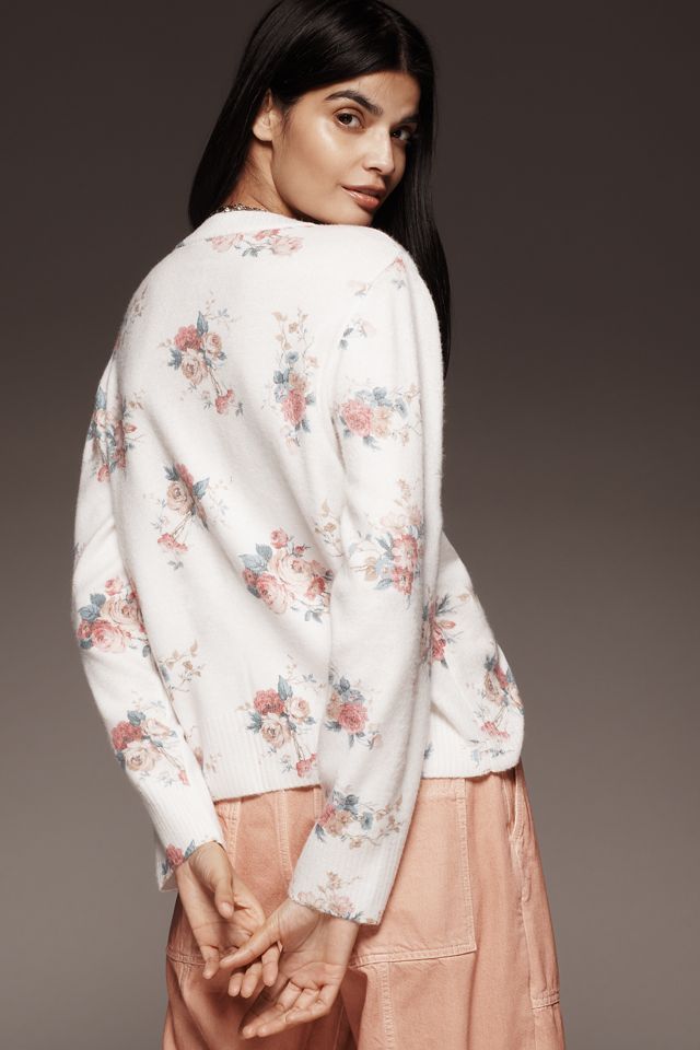 By Anthropologie Crew-Neck Floral Cardigan Sweater #3