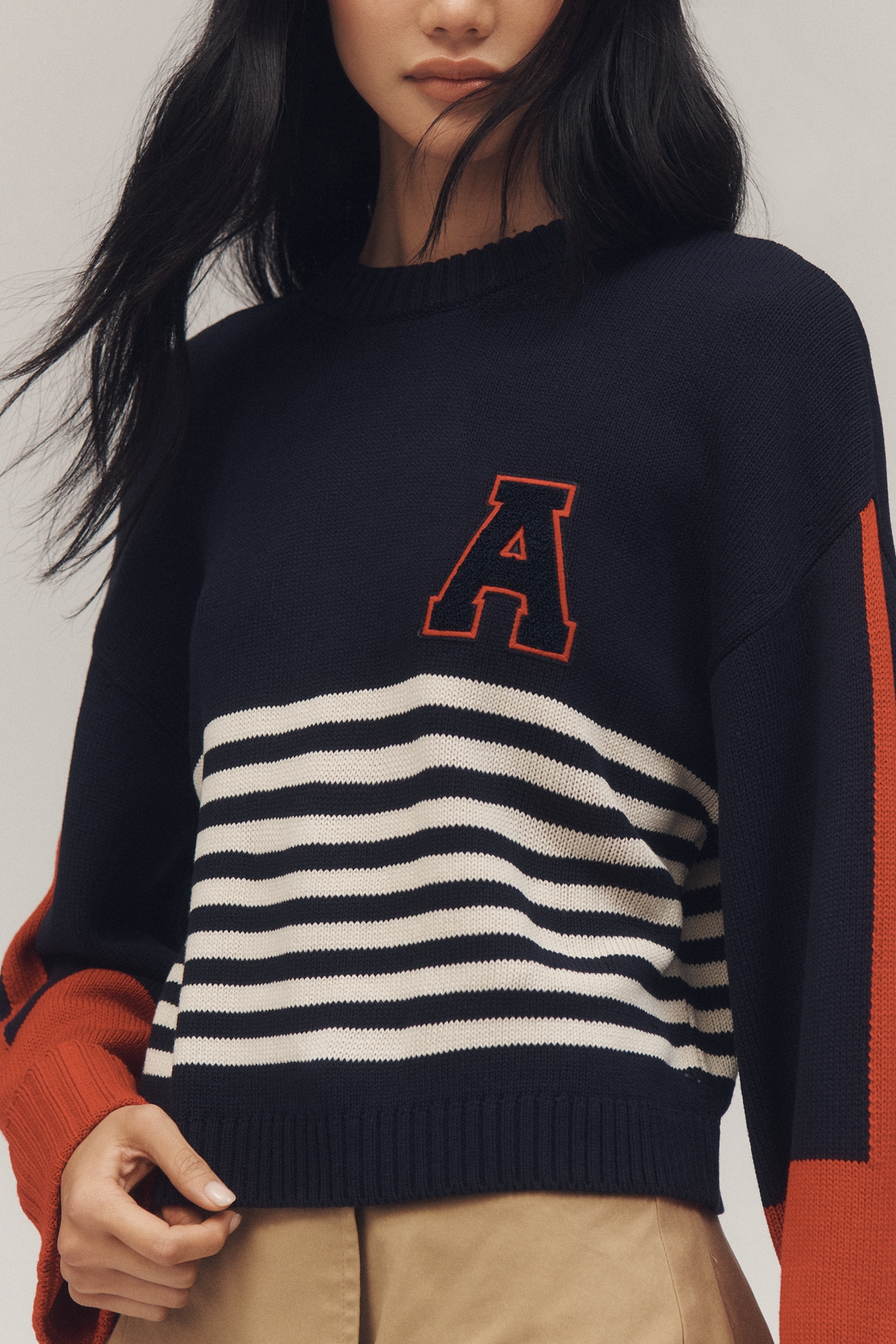 Maeve Sporty Crew-Neck Pullover Sweater
