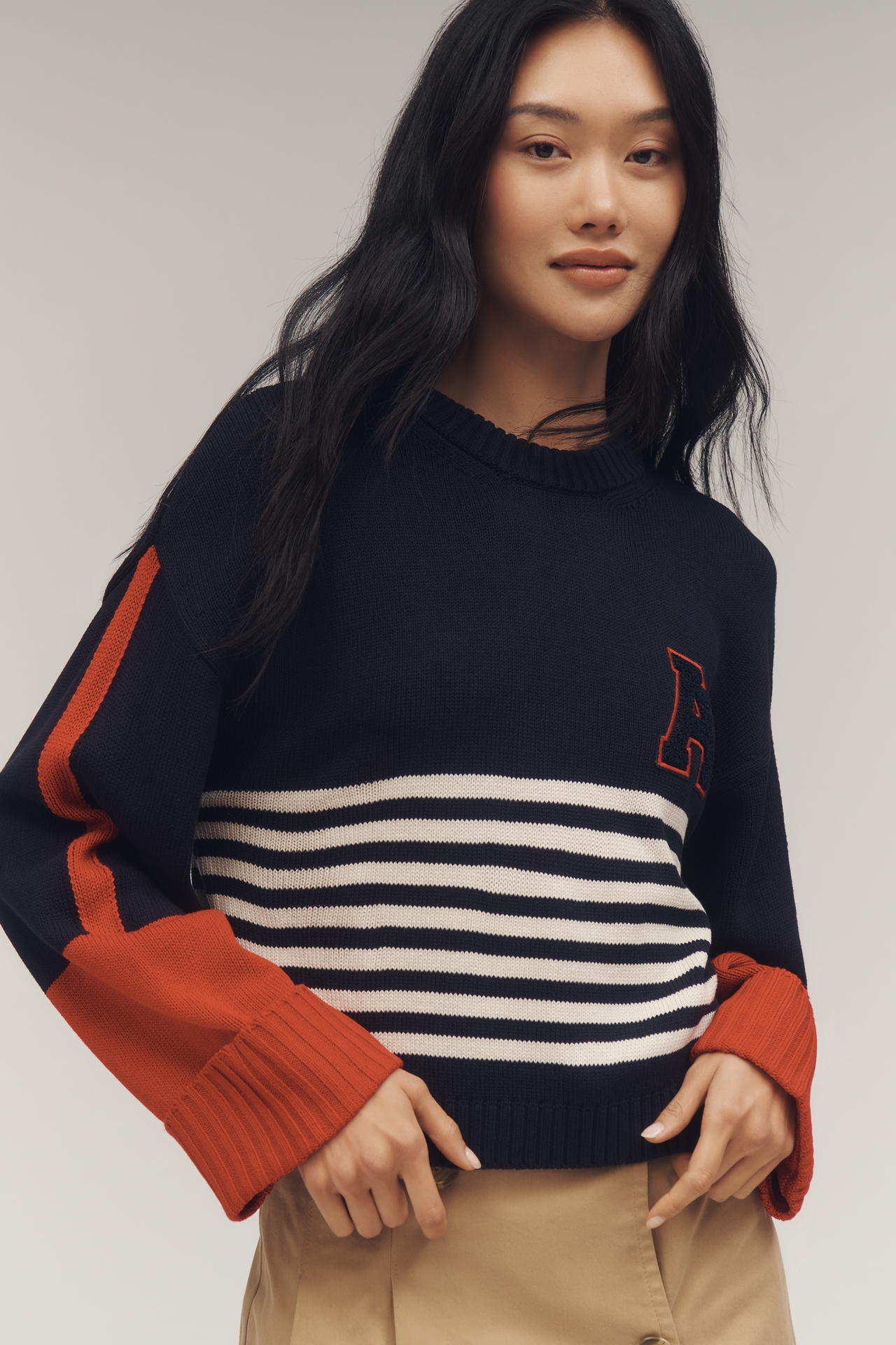 Maeve Sporty Crew-Neck Pullover Sweater