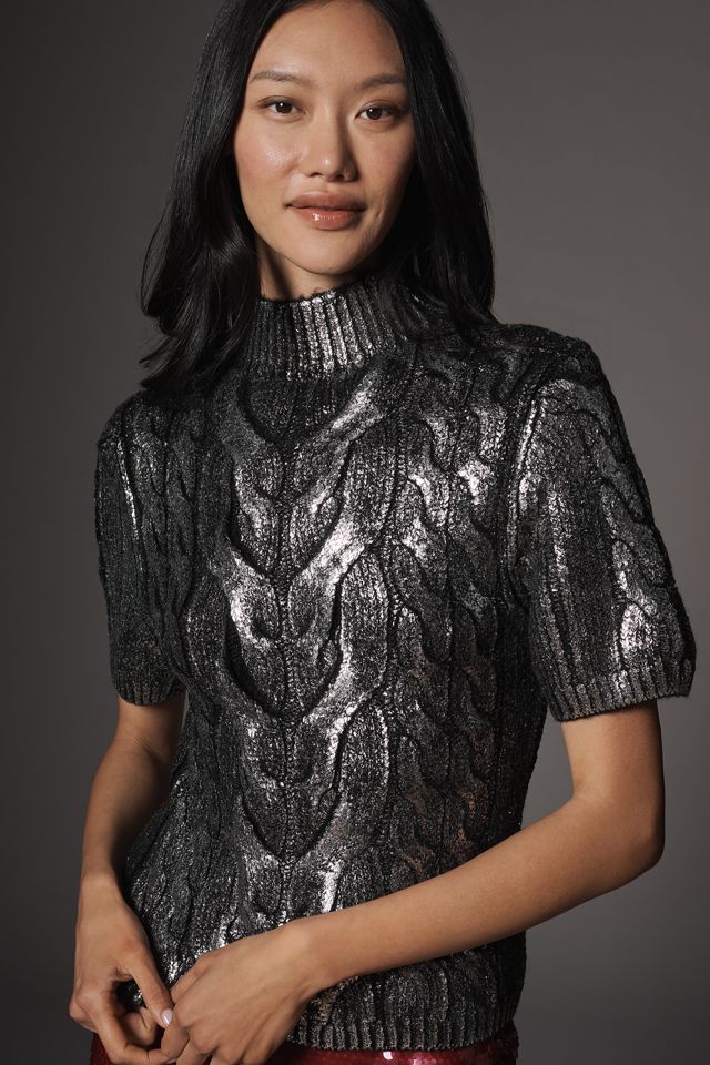 Pilcro Metallic Cable-Knit Short-Sleeve Sweater #1