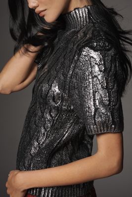 Pilcro Metallic Cable-Knit Short-Sleeve Sweater