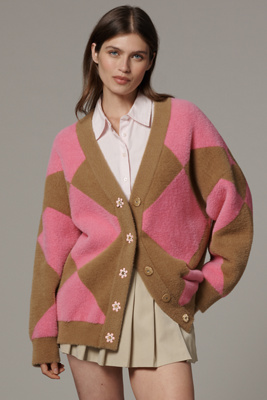 Essentiel Antwerp How Harlequin Knit Cardigan Sweater In Multi