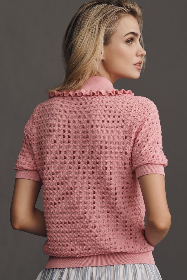 Essentiel Antwerp Hemirates Short-Sleeve Ruffle Collared Sweater #1