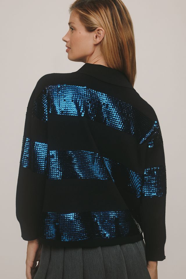 Essentiel Antwerp Illuminati Sequin-Striped Polo Shirt #1
