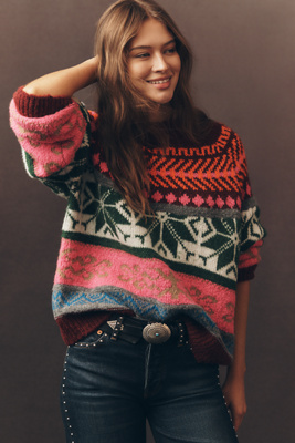 Essentiel Antwerp Irelando Mock-neck Fair Isle Sweater In Multi