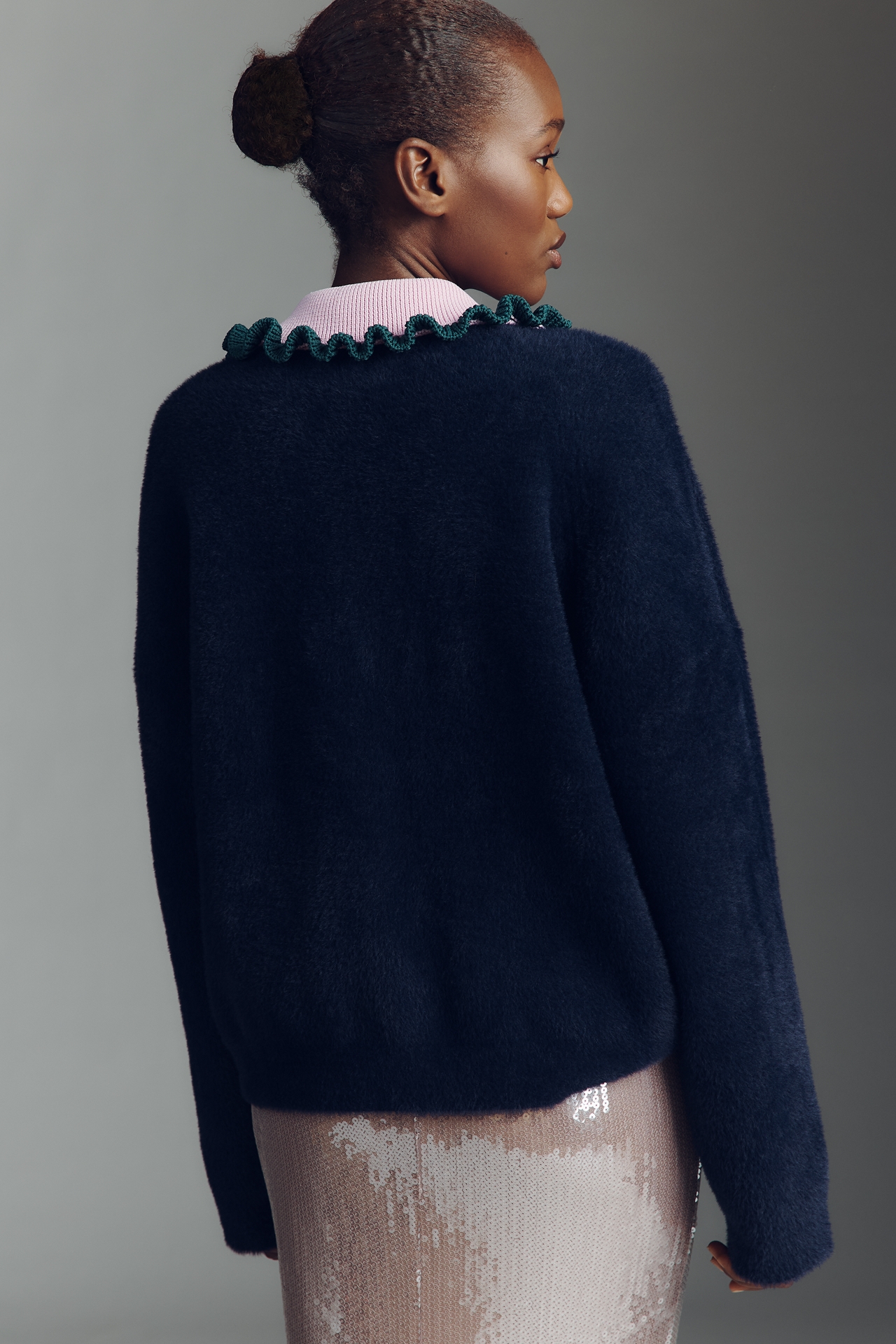 Essentiel Antwerp Jardener Ruffle-Collar Cardigan Sweater