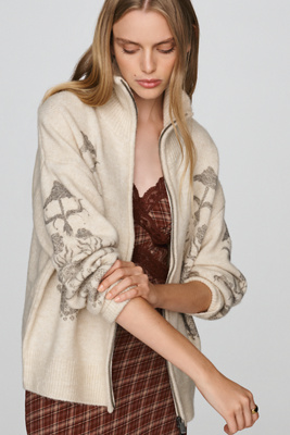 Scotch & Soda Printed Zip-up Sweater In Neutral
