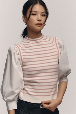Derek Lam 10 Crosby Tirza Mixed Media Wool Blend Top In Pink