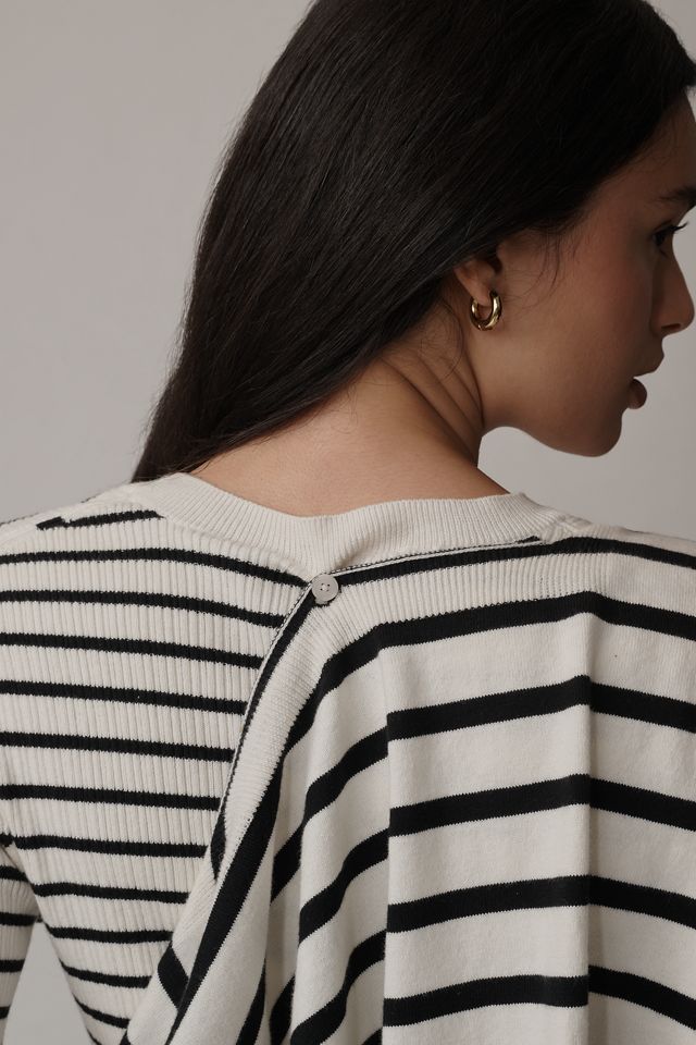 Derek Lam 10 Crosby Twain Short-Sleeve Crew-Neck Striped Scarf