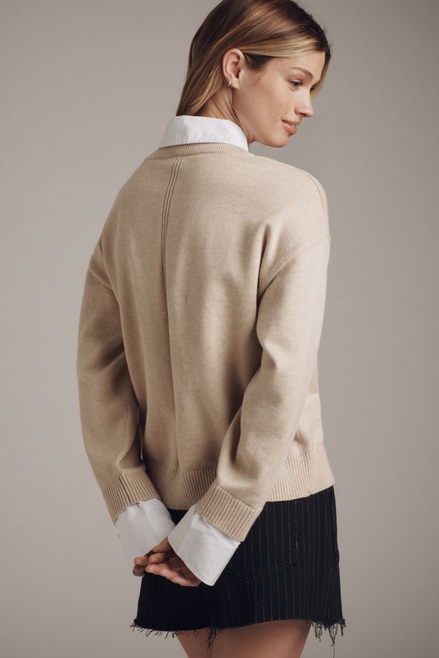 Derek Lam 10 Crosby Rida Long-Sleeve Deep-V Mixed-Media Sweater #2