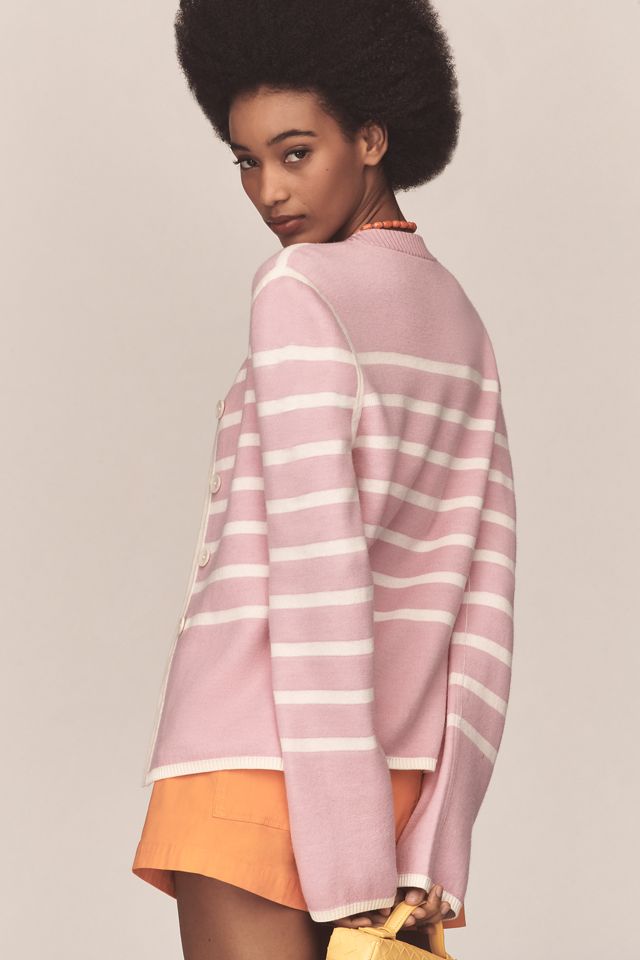 Derek Lam 10 Crosby Mariana Crew-Neck Stripe Cardigan Sweater #3