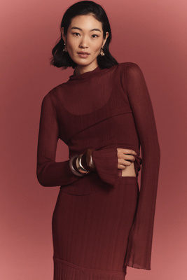 Derek Lam 10 Crosby Sheer Knit Layered Maxi Dress In Burgundy
