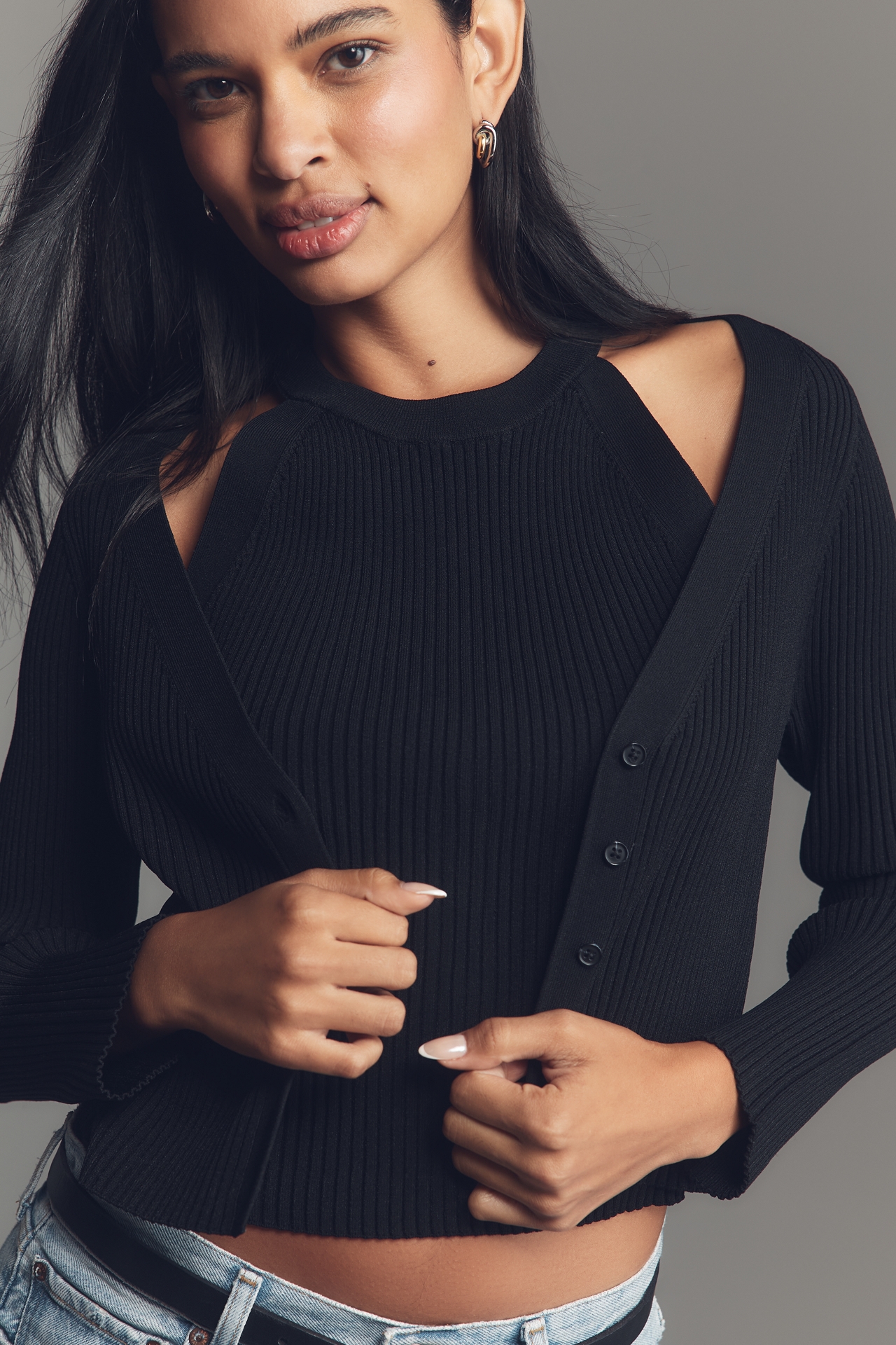 Derek Lam 10 Crosby Lonnie Layered Halter Cardigan Sweater