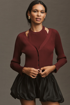 Derek Lam 10 Crosby Lonnie Layered Halter Cardigan Sweater In Brown