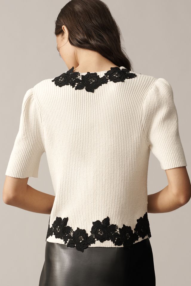 Derek Lam 10 Crosby Maes Short-Sleeve Lace Cardigan Sweater #1