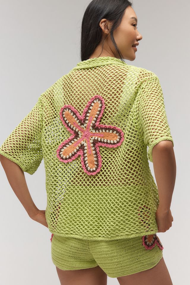 The Wolf Gang Elke Crochet Short-Sleeve Buttondown Shirt #1