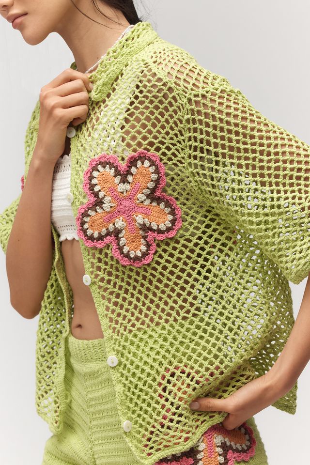 The Wolf Gang Elke Crochet Short-Sleeve Buttondown Shirt #2