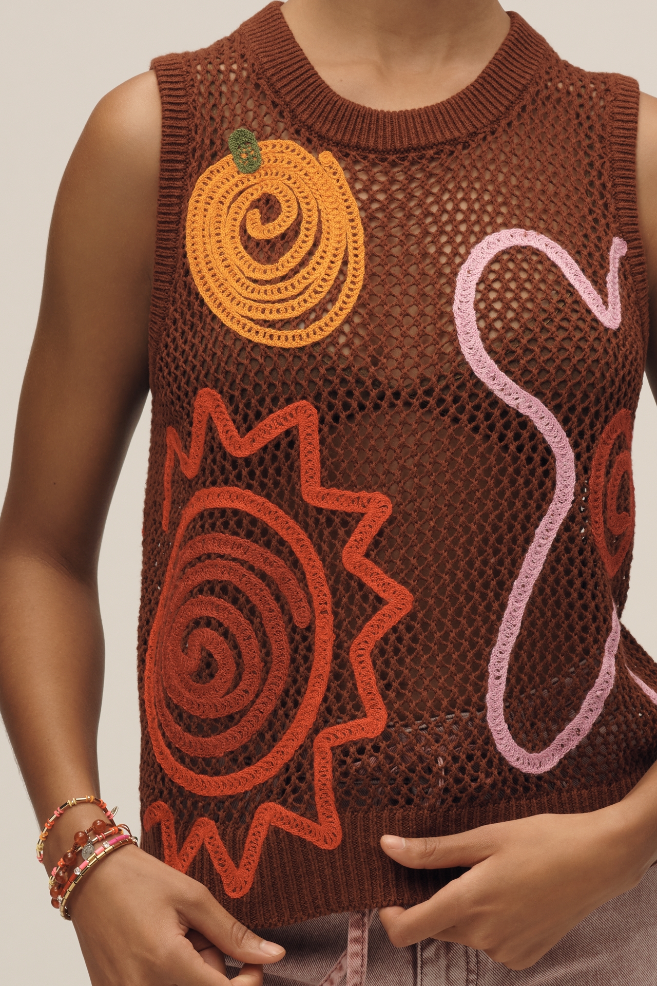 Lingua Franca Onar Appliqué Open-Knit Sweater Vest