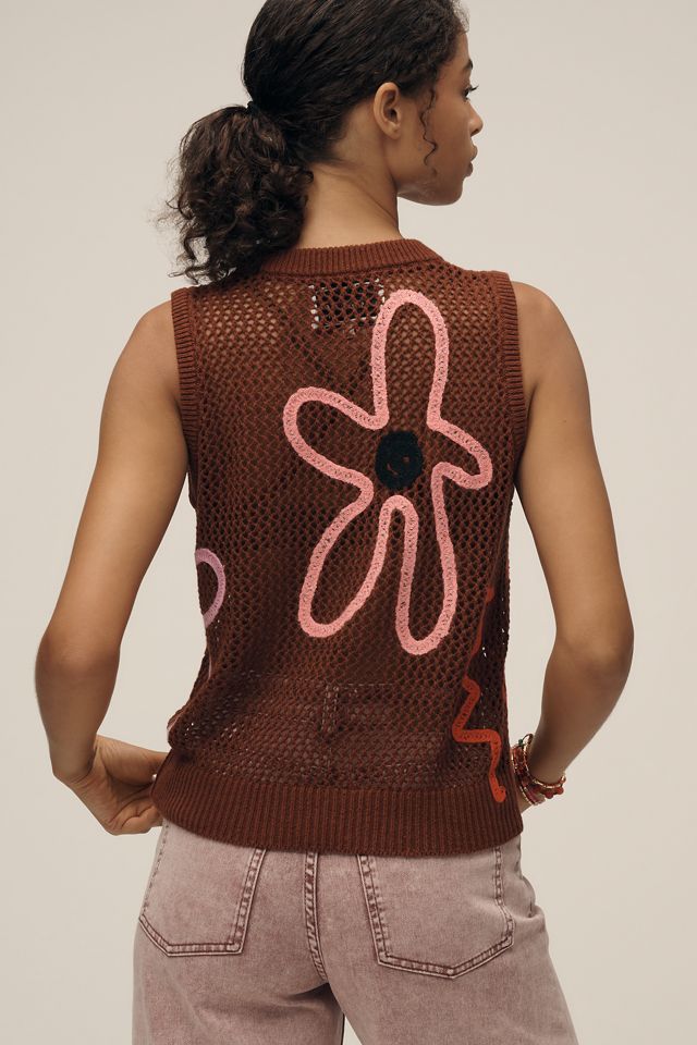 Lingua Franca Onar Appliqué Open-Knit Sweater Vest #2