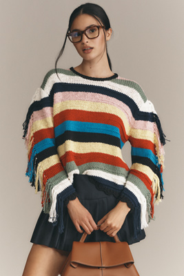 Lingua Franca Marathi Crew-neck Fringe Sweater