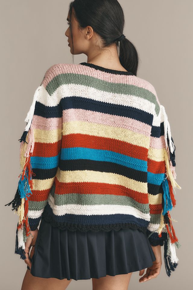 Lingua Franca Marathi Crew-Neck Fringe Sweater #1