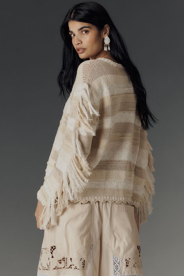 Lingua Franca Marathi Crew-Neck Fringe Sweater #1