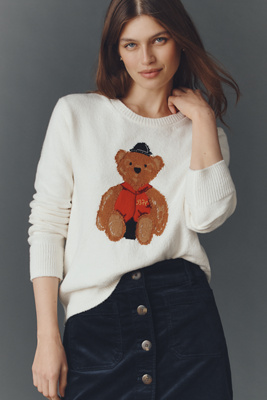 Lingua Franca Bowery Bear Icon Sweater In White