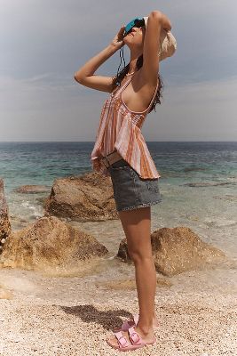 Maeve Scoop-neck Textured Stripe Swing Tank Top