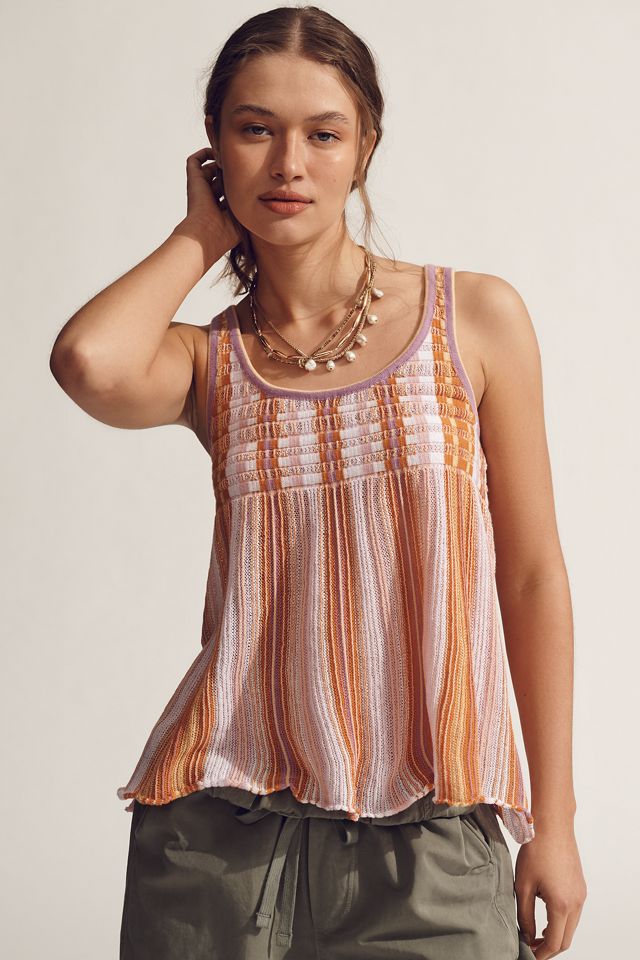 Maeve Scoop-Neck Textured Stripe Swing Tank #1