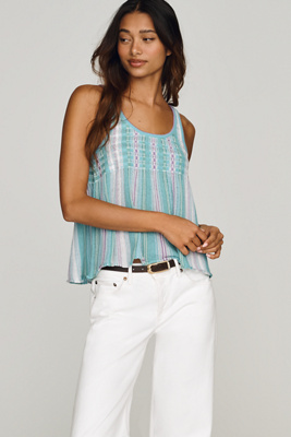 Scoop-Neck Textured Stripe Swing Tank Top