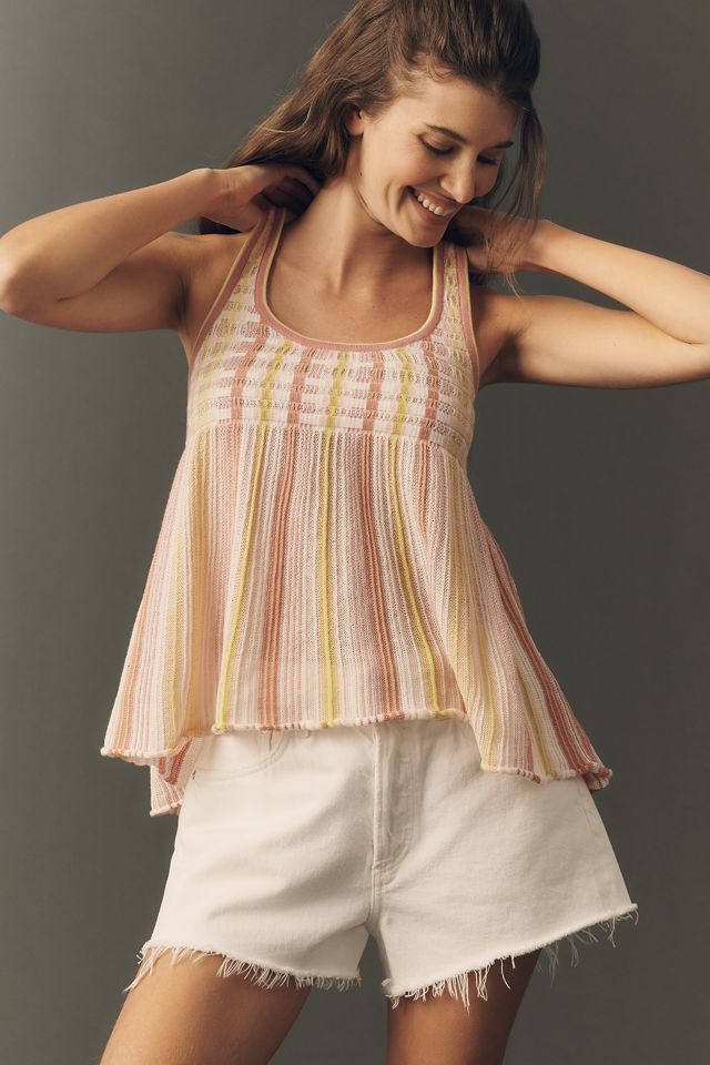 Maeve Scoop-Neck Textured Stripe Swing Tank #1