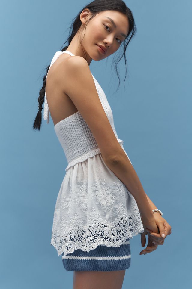By Anthropologie Twofer Crochet Lace Halter Tank Top #3