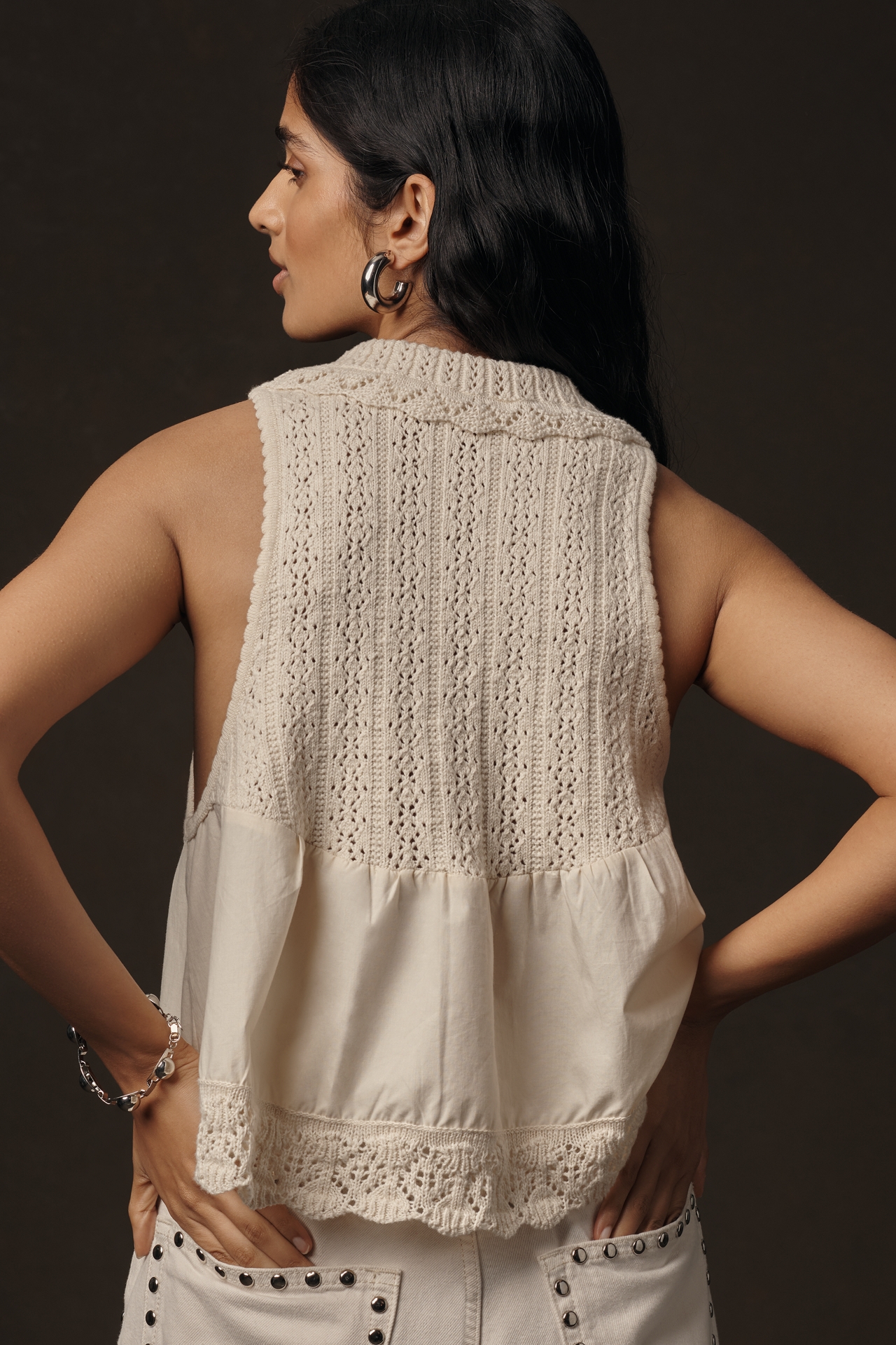 By Anthropologie V-Neck Pointelle Knit Tank Top