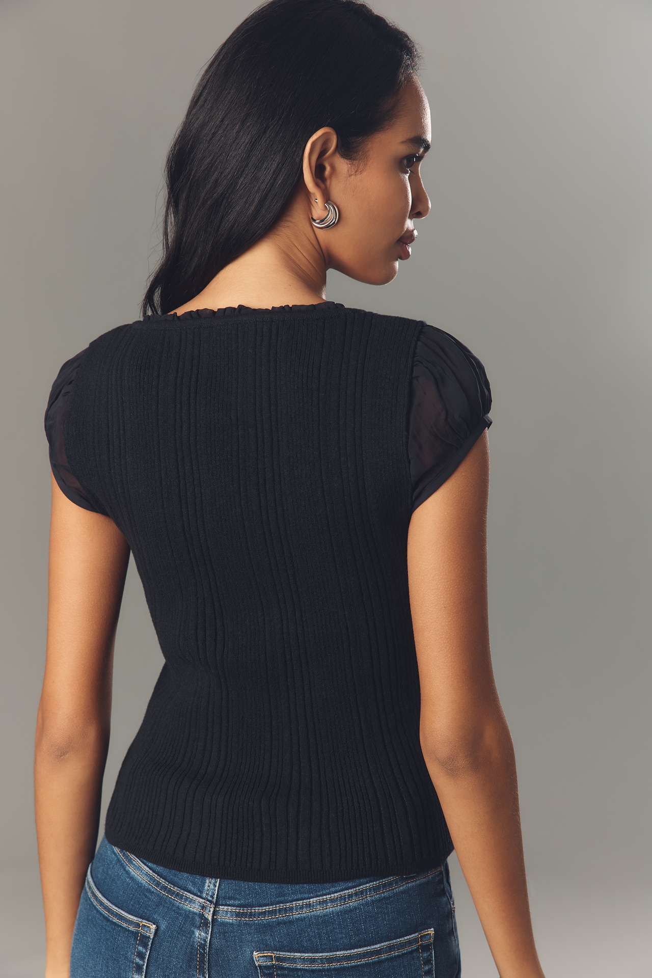 Maeve Scoop-Neck Ruffle Knit Top