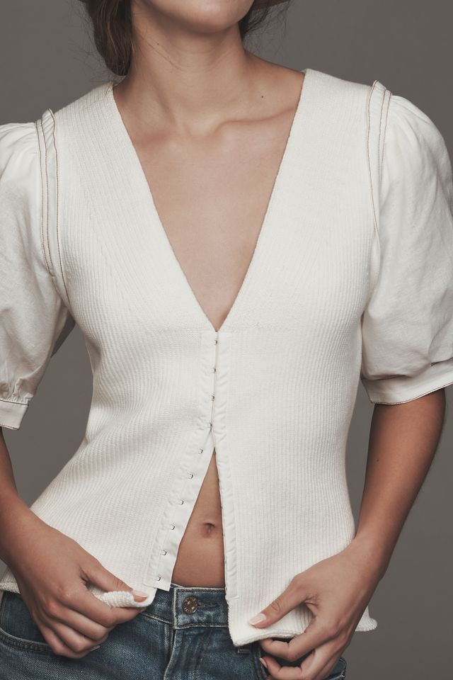 Pilcro Puff-Sleeve V-Neck Cardigan Sweater #3