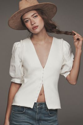 Pilcro Puff-Sleeve V-Neck Cardigan Sweater
