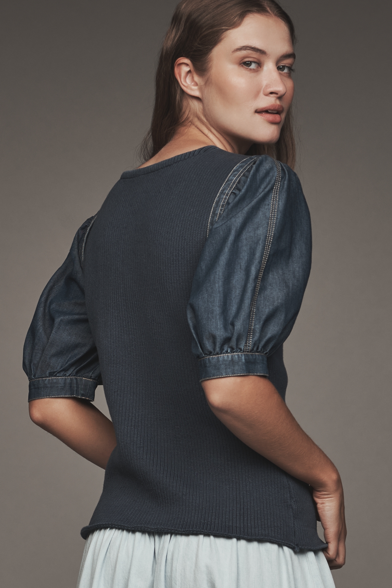 Pilcro Puff-Sleeve V-Neck Cardigan Sweater
